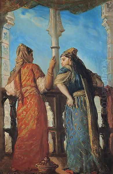 Jewish Women at the Balcony, Algiers, 1849 Oil Painting by Theodore Chasseriau