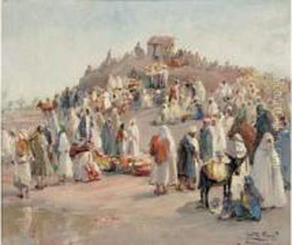 Souk A Marrakech Oil Painting by Gaston Jules L. Durel