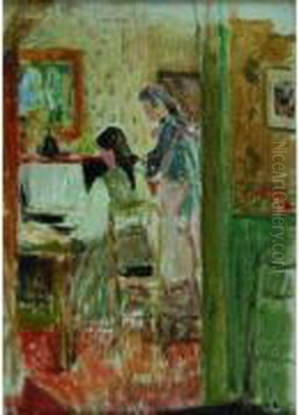  Interieur, Jeune Femme Au Piano, Circa 1908  Oil Painting by Eugene Antoine Durenne