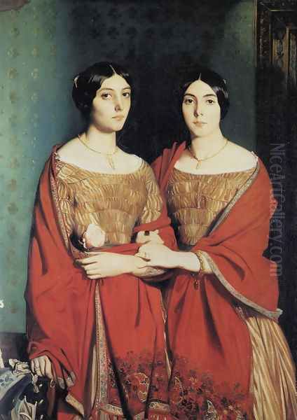 The Two Sisters, or Mesdemoiselles Chasseriau: Marie-Antoinette-Adele (1810-69) and Genevieve (Aline) (1822-71) sisters of the artist, 1843 Oil Painting by Theodore Chasseriau