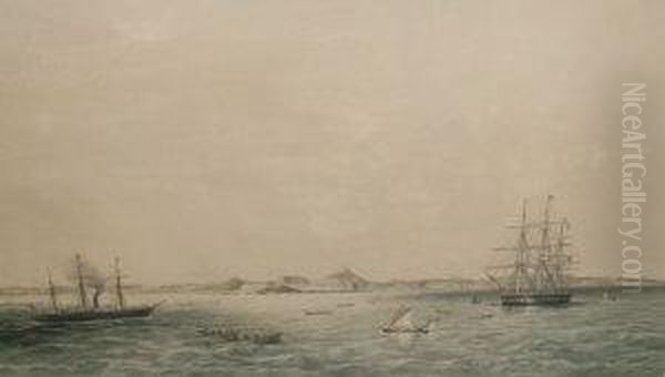 'view Of Cape Coast Castle And 
Town As Seen From The Anchorage, Including Manford Point East And The 
Regatta Tree, Salt-pond West, Nearly Miles In Extent', Publ Sept 13th 
1861 By Day & Sons Oil Painting by Thomas Goldsworth Dutton
