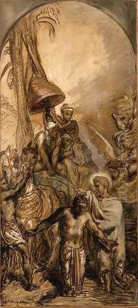 Saint Philip baptizing the Eunuch of the Queen of Ethiopia Oil Painting by Theodore Chasseriau