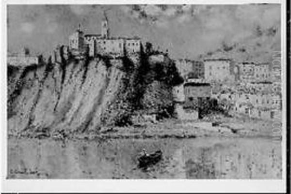 Duval Gozlan Bords Du Lot A Albas Oil Painting by Leon Duval-Gozlan