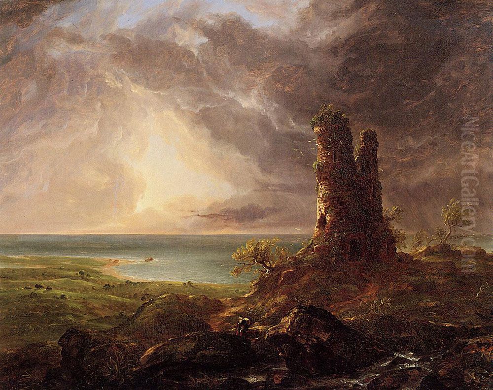 Romantic Landscape with Ruined Tower Oil Painting by Thomas Cole