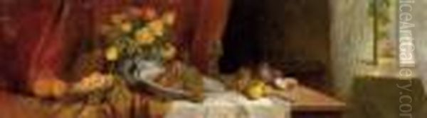 Stillleben Mit Blumen Und
 Fruchten Oil Painting by Carl Duxa