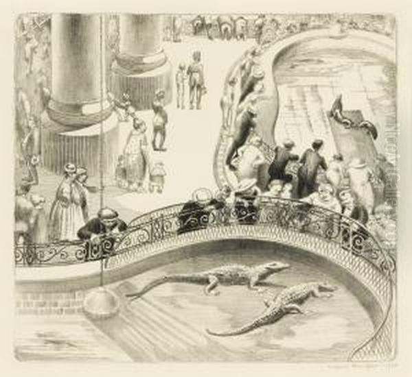 Aquarium (alligators) Oil Painting by Mabel Dwight