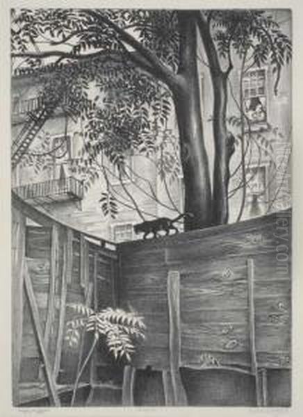 Backyard Oil Painting by Mabel Dwight