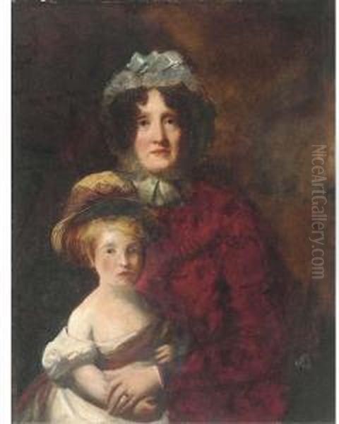 Portrait Of Euphemia A. Murray 
Of Lintrose (b.1769) And Herdaughter, Half-length, The Mother In A Red 
Dress, The Daughter In Awhite Dress Oil Painting by William Dyce