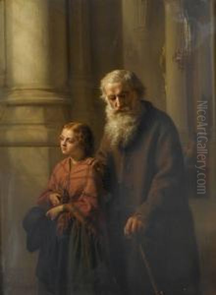 A Good Deed Oil Painting by Josephus Laurentius Dyckmans