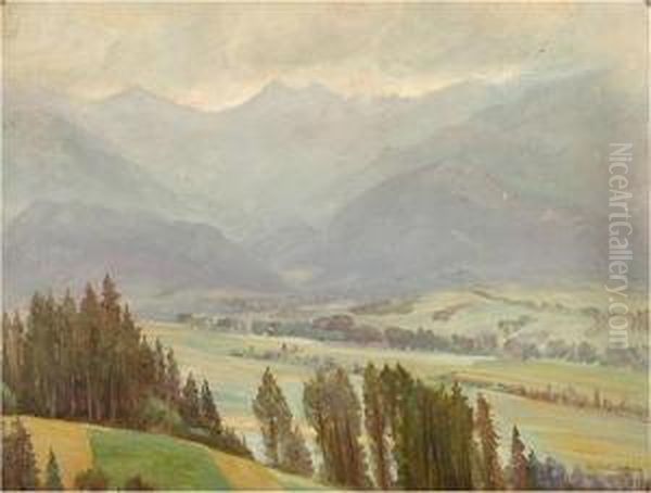 Tatry We Mgle Oil Painting by Kazimierz Dzielinski