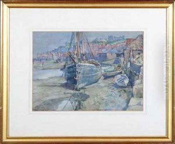 Boats At Whitby, Low Tide Oil Painting by Robert Eadie