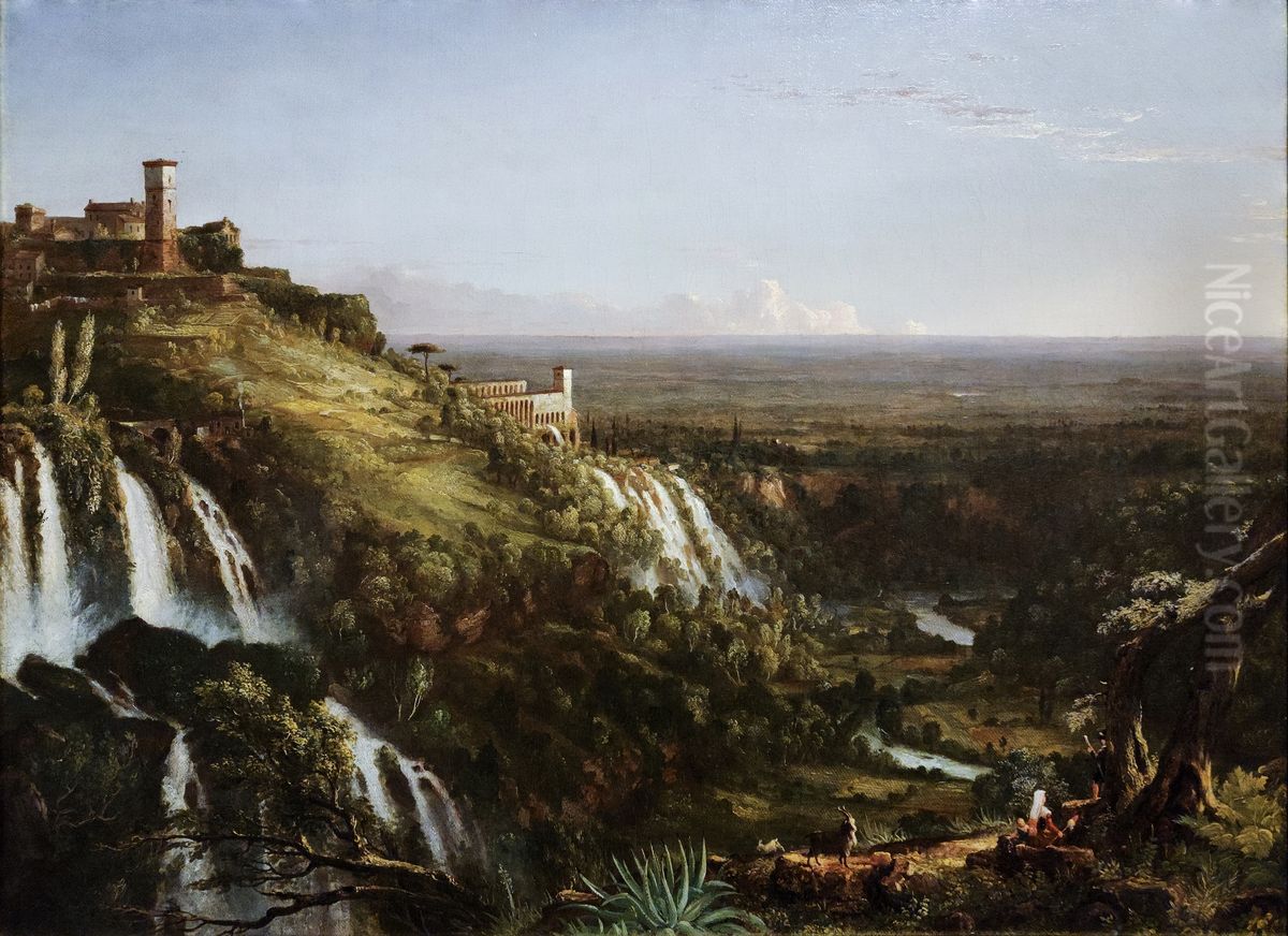 The Cascatelli, Tivoli, Looking Towards Rome Oil Painting by Thomas Cole