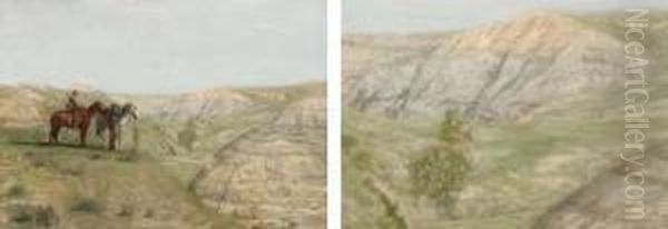 Cowboys In The Badlands Oil Painting by Thomas Cowperthwait Eakins