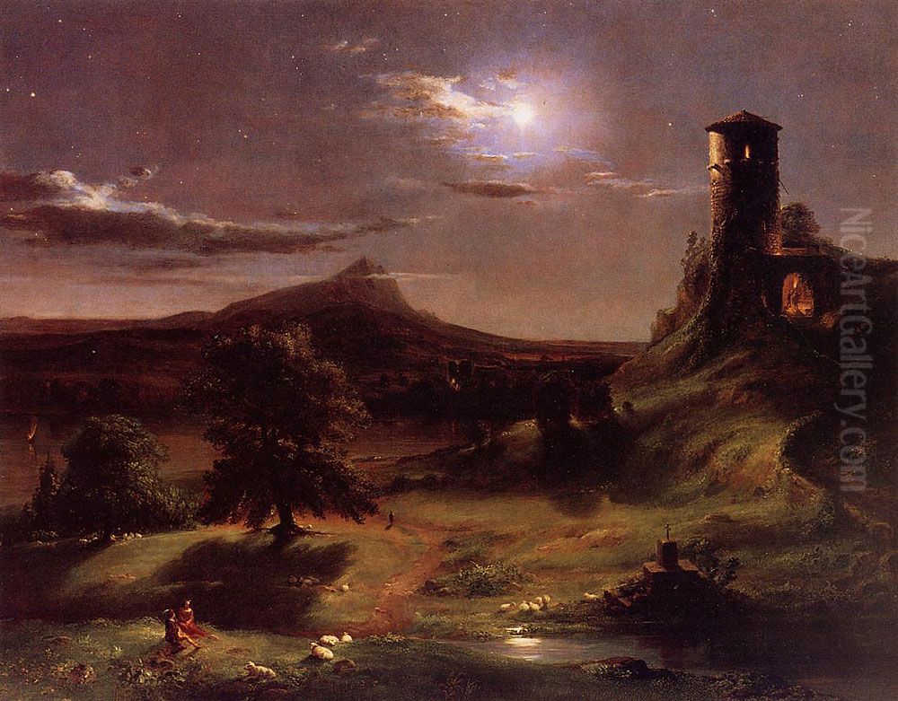 Moonlight Oil Painting by Thomas Cole