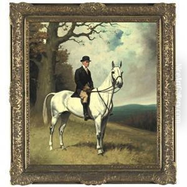 Walter Jeffords Sr. On His Favorite Grey Field Mare, Little Boy Blue Oil Painting by Percy Earl