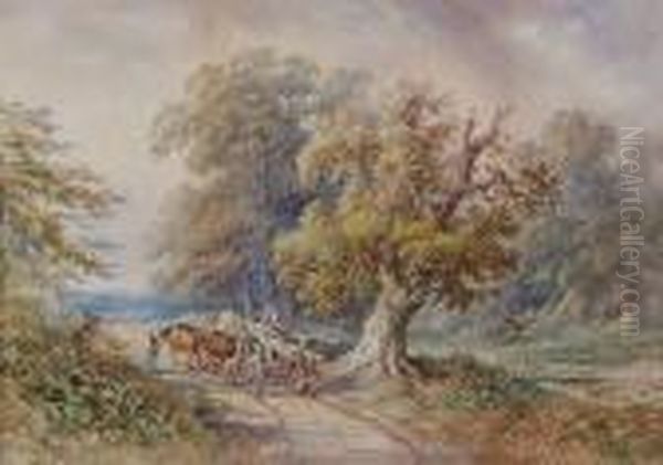 The Logging Team On A Woodland Track Oil Painting by Henry Earp