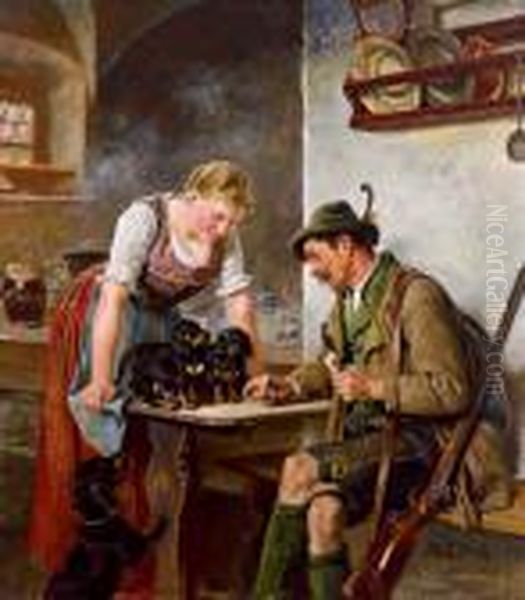 Nuova Figliata Di Cagnolini Oil Painting by Adolf Eberle