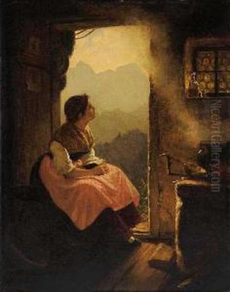 Bauernmadchen In Der
Stube Oil Painting by Anton Ebert