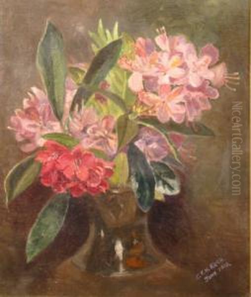 A Still Life Of Magenta Rhododendrons In A Vase Oil Painting by Kerr Eby
