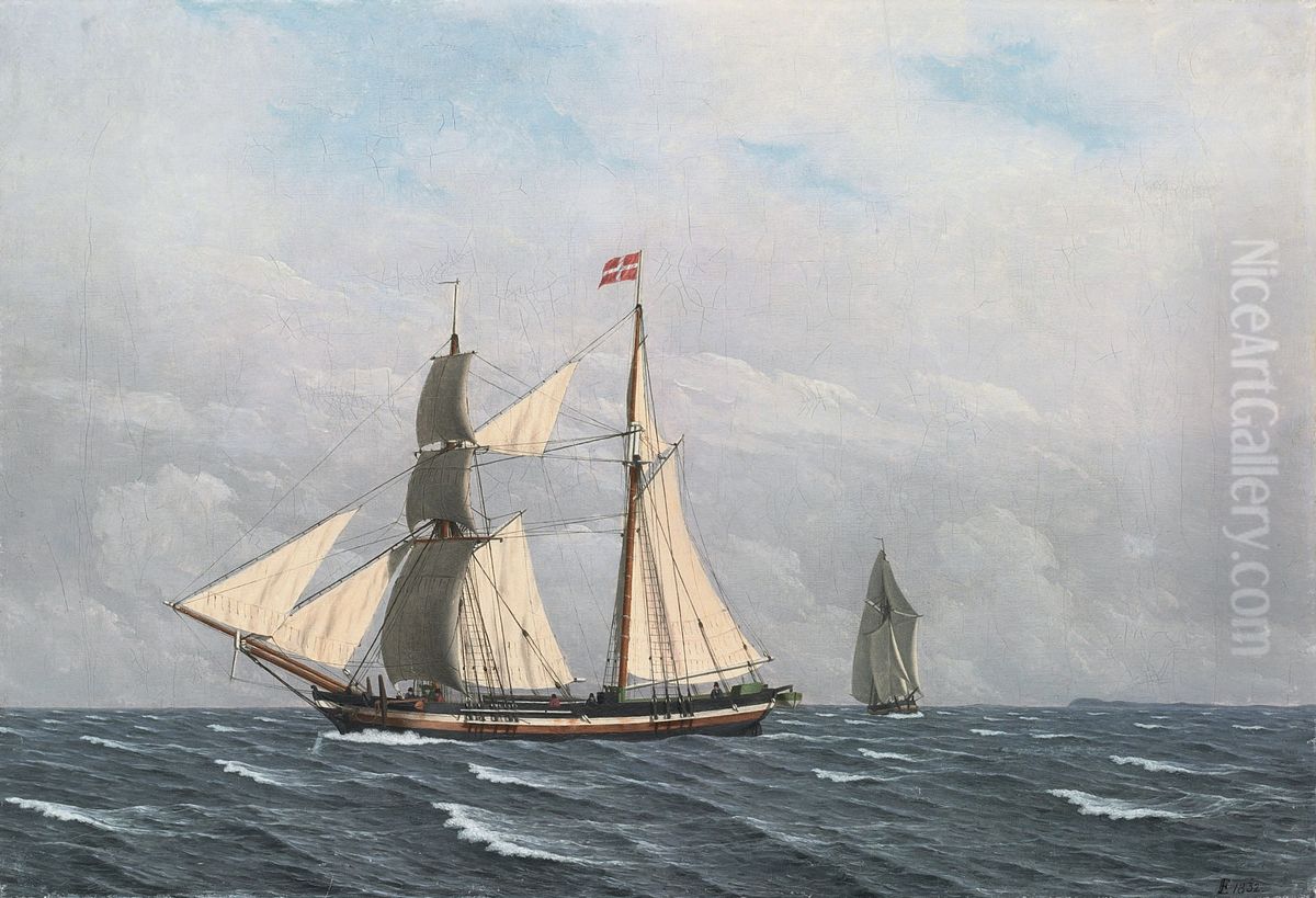 A Sailing Boat In Full Sail Oil Painting by Christoffer Wilhelm Eckersberg