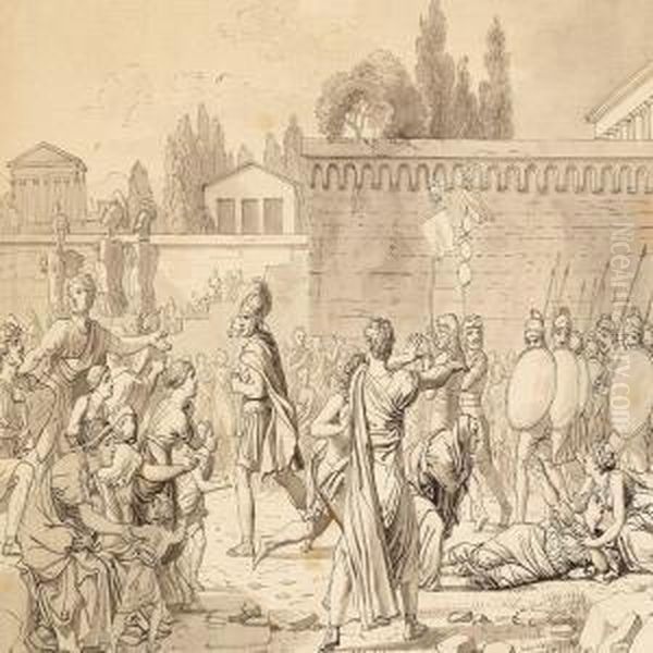 The Survivinghoratian, Conqueror
 Over The Curatians, Has Killed His Sister Asshe Cried When Recognizing 
The Armour Of Her Fallen Lover Oil Painting by Christoffer Wilhelm Eckersberg