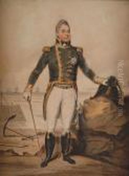 William Duke Of Clarence, Later 
William Iv, Standing Full Length In Naval Uniform On A Rocky Beach Oil Painting by Henry Edridge