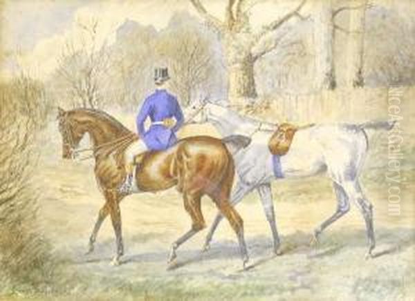 Manon Horseback Leading Another,
 Watercolour, Bears Signature, 20 X 28cm Estimate - 400-600 Oil Painting by Lionel Louis Edwards