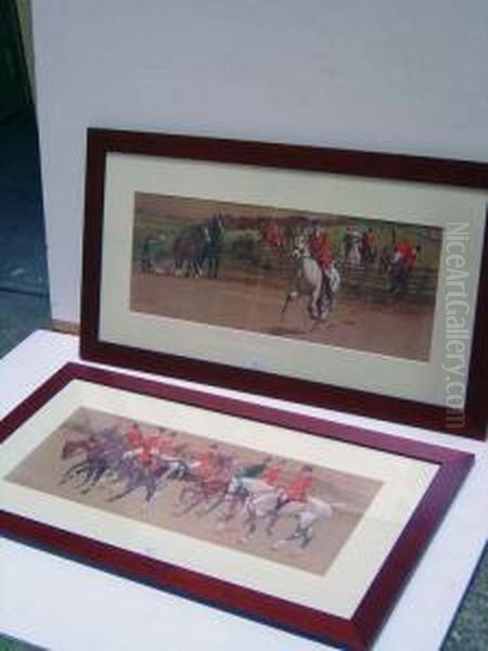 Scenes De Chasse A Courre : < On The Way To The Meet > Oil Painting by Lionel Louis Edwards