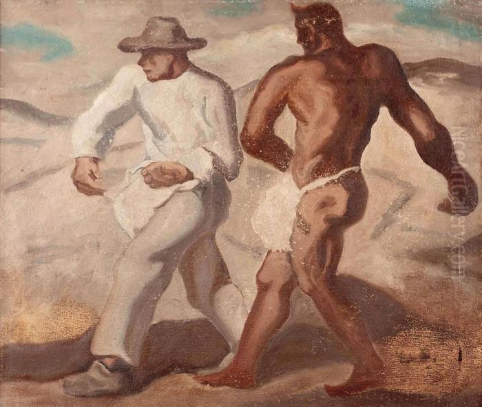 Samann Und Teufel Oil Painting by Albin Egger-Lienz