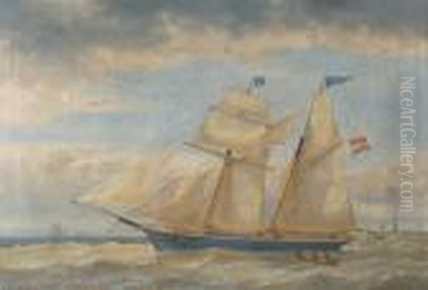 The Two Master 'adeline' Sailing Past Antwerp Oil Painting by Egidius Linnig