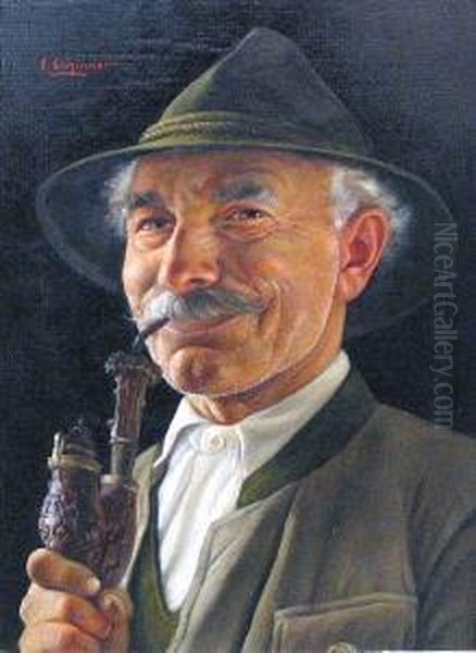 A Portrait Of A Man With A Pewter Mug; And A Companion Painting (a Pair) Oil Painting by Erwin Eichinger