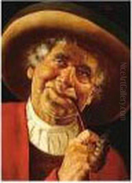 The Pipe Smoker, Signed Oil Painting by Erwin Eichinger