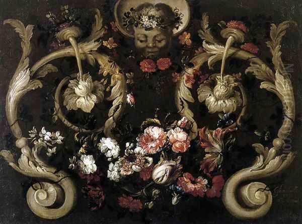 Grotesques with Flowers 1690 Oil Painting by Gabriel De La Corte