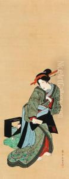 Courtesan Edo Period, Bunsei Era (1818-30)
Signed Keisai Eisen Ga, Sealed Kei Sai Oil Painting by Keisai Eisen