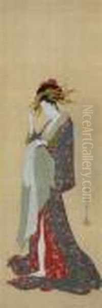 Beauty Reading A Letter Oil Painting by Chobunsai Eishi