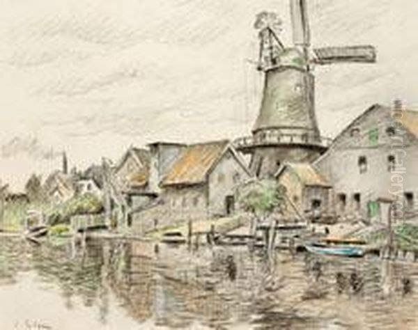 Ansicht Von Cranz An Der Elbe Oil Painting by Ernst Wilhelm H. Eitner