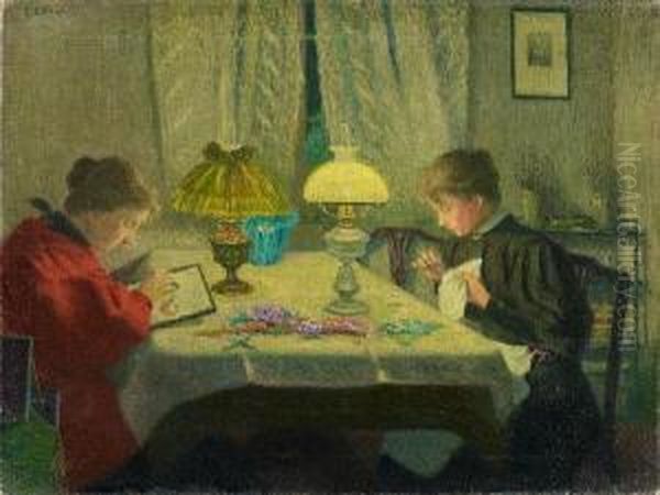 A Stitch In Time Oil Painting by Ernst Wilhelm H. Eitner