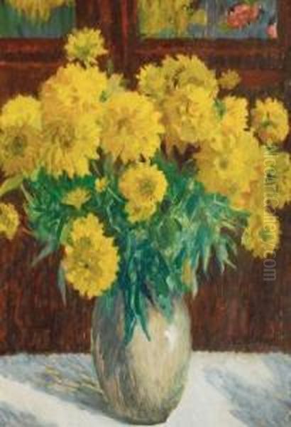 Gelbe Dahlien Oil Painting by Ernst Wilhelm H. Eitner