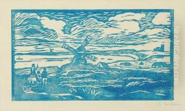 Windmuhle In Der Munkmarsch Auf Sylt Oil Painting by Ernst Wilhelm H. Eitner