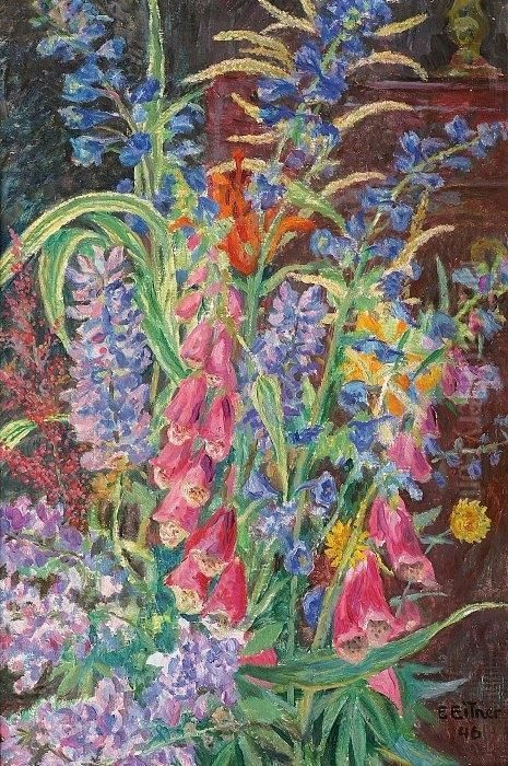Foxglove Oil Painting by Ernst Wilhelm H. Eitner