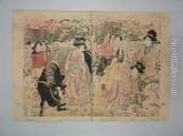 Jeunes Femmes Ramassant Du Bois Oil Painting by Kikukawa Eizan