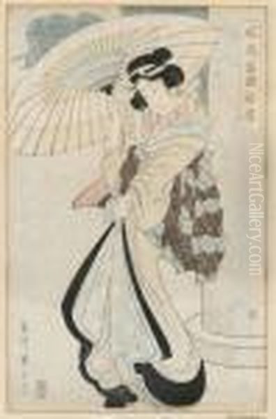 Ung Skonhet Med Parasoll Oil Painting by Kikukawa Eizan