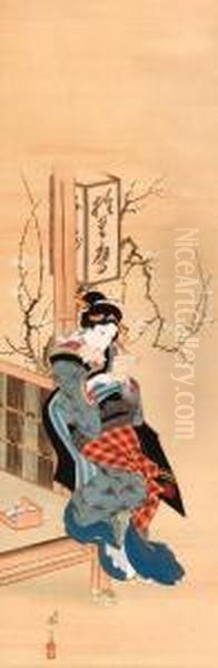Teahouse Waitress Reading A Love Letter
Edo Period, Tenpo Era Oil Painting by Kikukawa Eizan