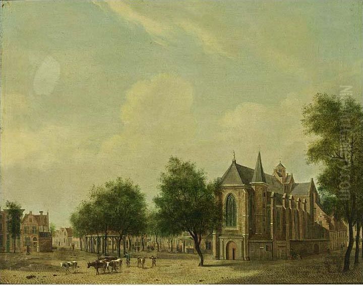 Utrecht: A View Of The Mariaplaats With The Mariakerk Oil Painting by Jan ten Compe