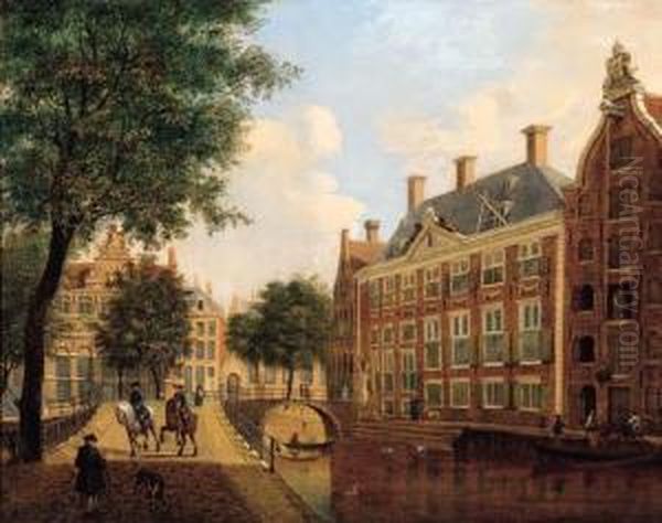 A View On The Oudezijds Heerenlogement On The Oudezijdsvoorburgwal Oil Painting by Jan ten Compe