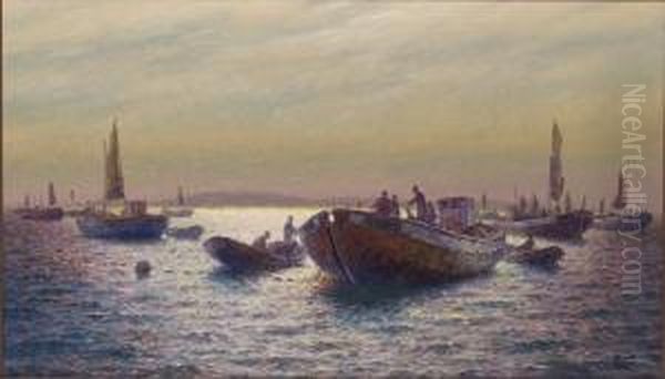Fiskeskutor Oil Painting by Emil Ekman