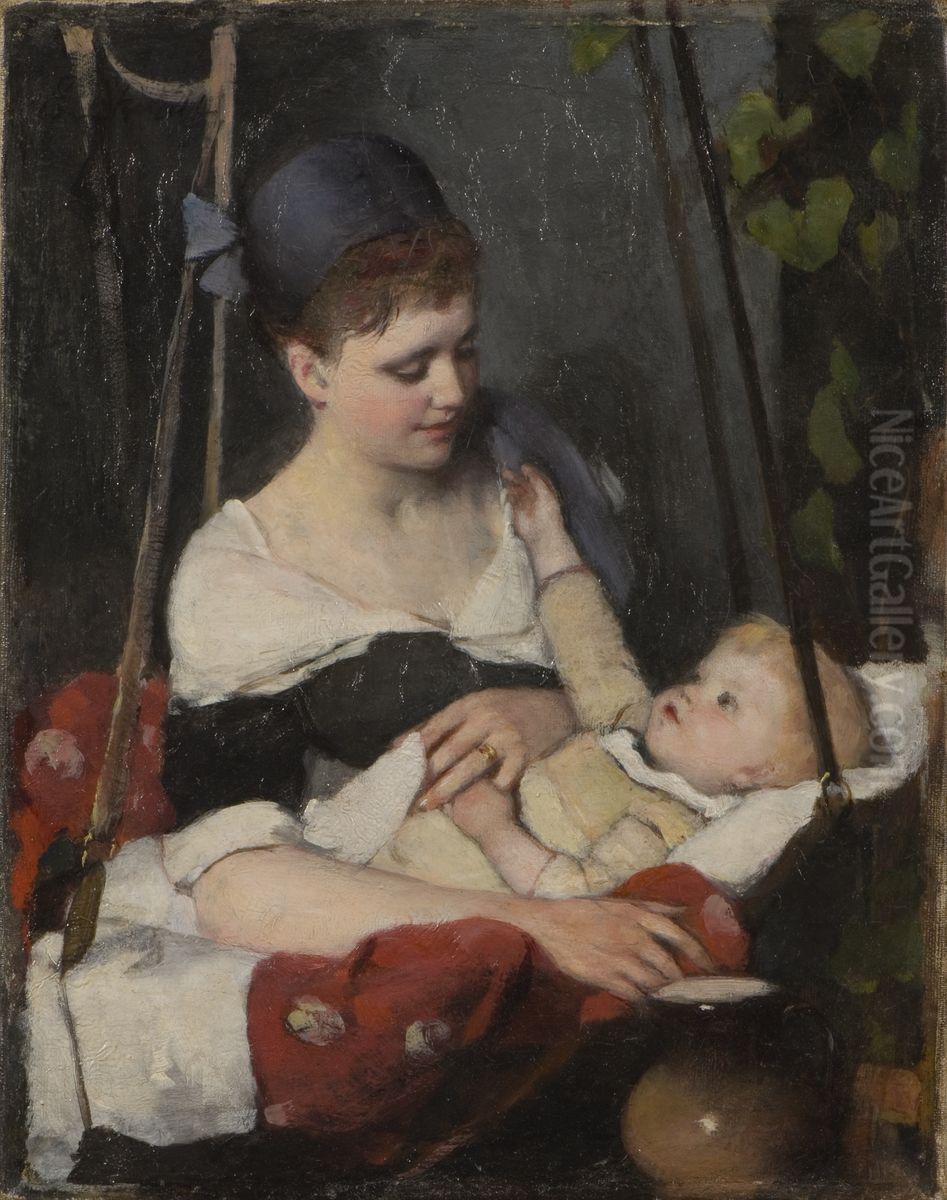 Ung Mor Som Vaggar Sitt Barn Oil Painting by Emma Ekwall