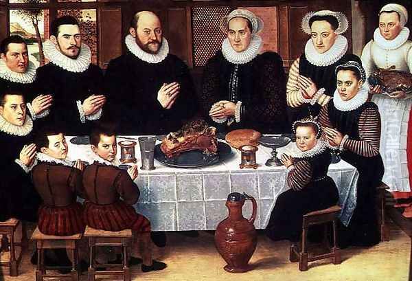 A Family Saying Grace Before the Meal, 1585 Oil Painting by Antoon Claeissens