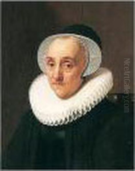 Portrait Of An Old Lady, Half 
Length, Seated, Wearing Black With A White Ruff And Head-dress Oil Painting by Nicolaes (Pickenoy) Eliasz