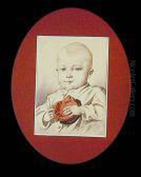 Portret Malego Chlopca (zapewne 
Syna Artysty, Stanislawa) Z Konfederatka W Dloniach, 1869 R. Oil Painting by Waleri Eliasz-Radzikowski